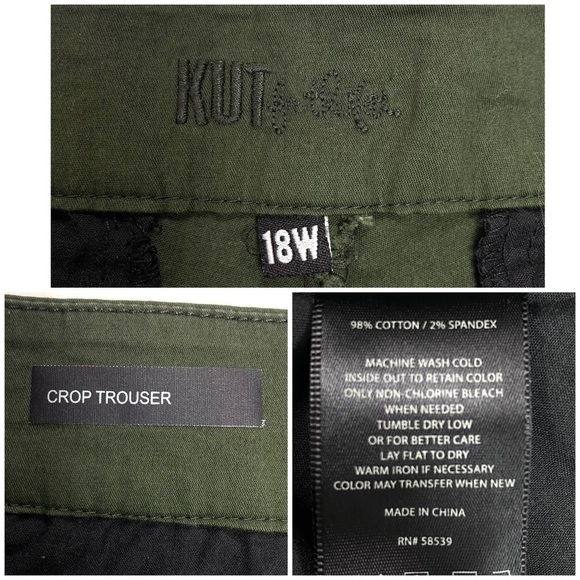 KUT from the kloth Crop Trouser Pants In Dark Olive Green Size 18 - Picture 6 of 8